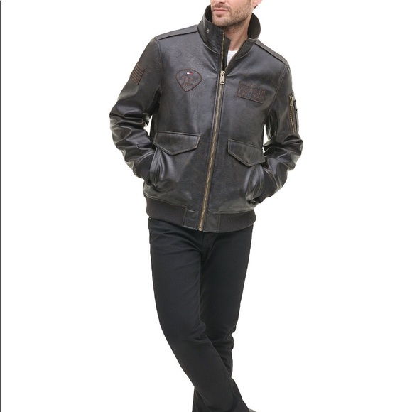 Men’s Top Gun Faux Leather Aviator Bomber Jacket - Picture 3 of 7